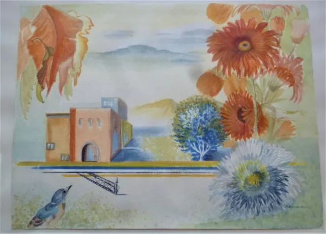 Pastellkreide Gemälde Vogel Blumen Natur Landschaft sig. Anne Marie Burchardt