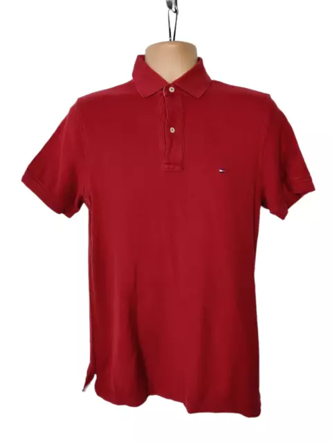 Mens Tommy Hilfiger Red Custom Fit Short Sleeve Polo T Shirt Top Size Small S