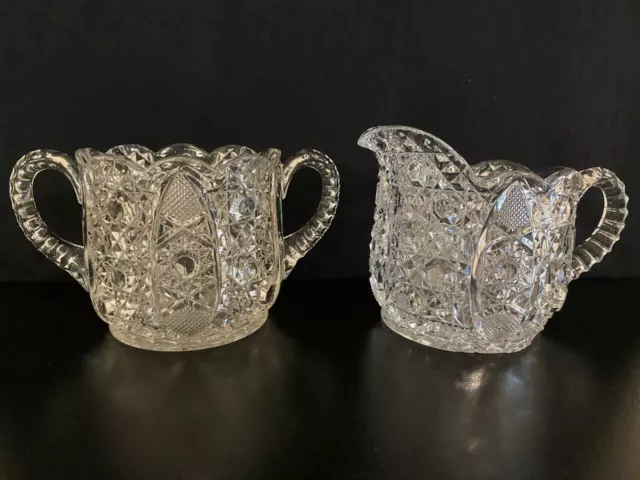 Vintage Pressed Glass Clear Daisy Button Creamer and Sugar Bowl