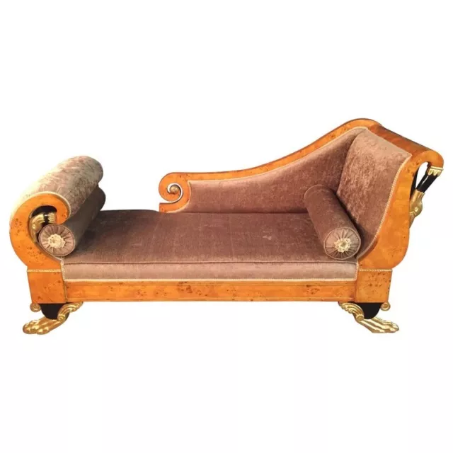 Q 'Swans Chaise Longue IN Antique Empire/Classicism Style Birds Eye Maple