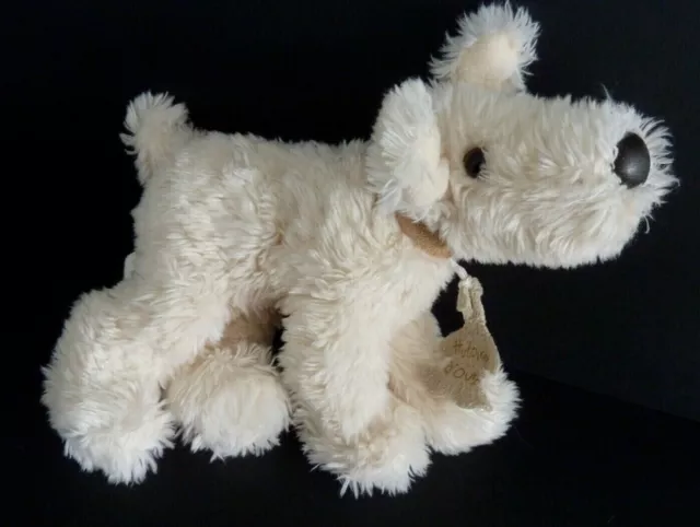 B. DOUDOU PELUCHE HISTOIRE D'OURS CHIEN Blanc collier beige ht 16x 20 cm - TTBE