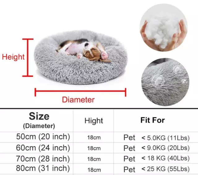 Dog Bed Donut Soft Round Plush Cat Beds for Calming Pet Anti Anxiety Washable 2