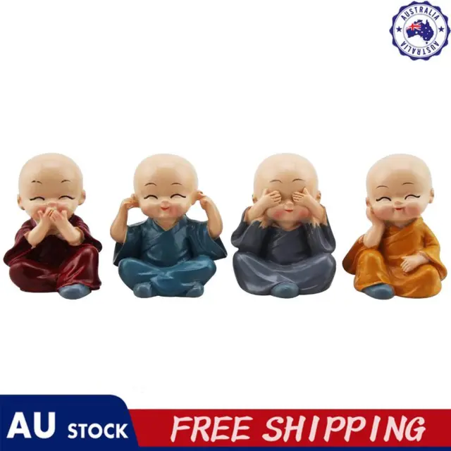 4 Piece Cute Monk Figurines, Small Resin Statue, Ornament for Home Office Cars