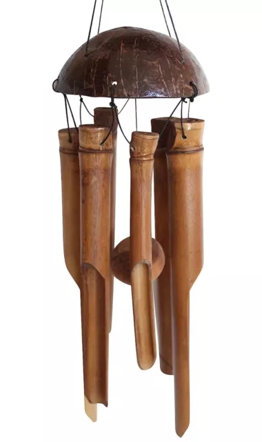 28 inches - Dark Stain with Coconut Top Bamboo Wind Chimes FREE SHIP
