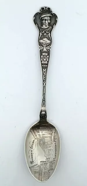 Sterling Silver Mexico, Street Scene Souvenir Spoon 16.9 Grams 5.25 Inch