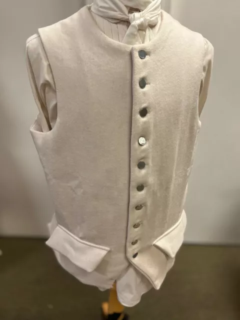 18th Century Waistcoat - 48" chest WHITE Wool, Revolutionary War Colonial, NEW