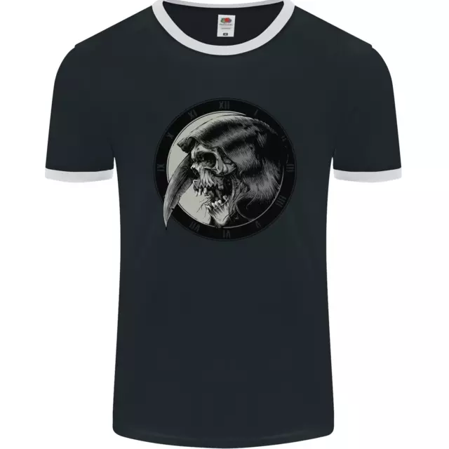 Grim Reaper Orologio Teschio Biker Gotico Demone Uomo Ringer T-shirt FotoL