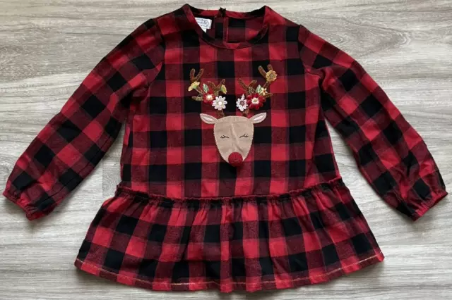 Mud Pie DRESS SIZE 5T Toddler Flannel Christmas Rudolph the Red Nose Reindeer