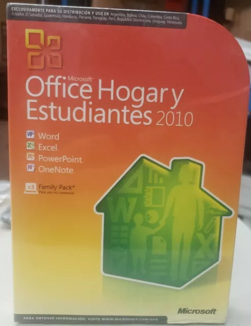 Microsoft Office 2010 Hogar y Estudiante ESPAÑOL - Family Pack x3 DISC CD - READ