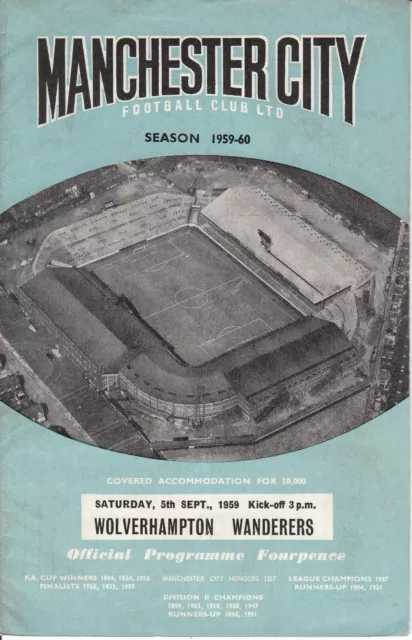 Manchester City v Wolverhampton Wanderers 5 September 1959 Division 1 programme