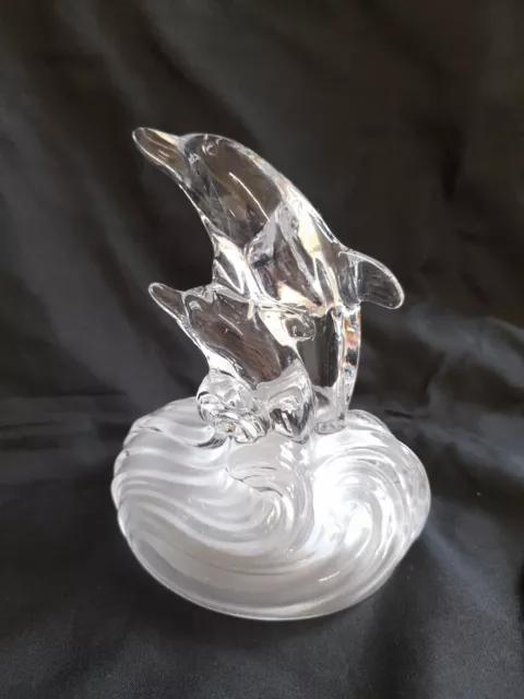 RCR Glass Dolphin. Royal Crystal Rock Dolphin & Calf Figurine