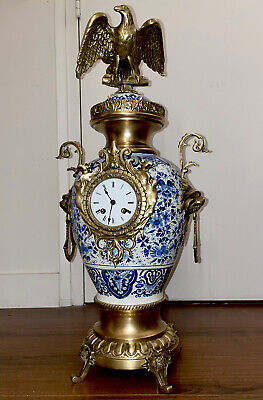 Large Antique French Bronze and Porcelain Japonisme Urn Clock