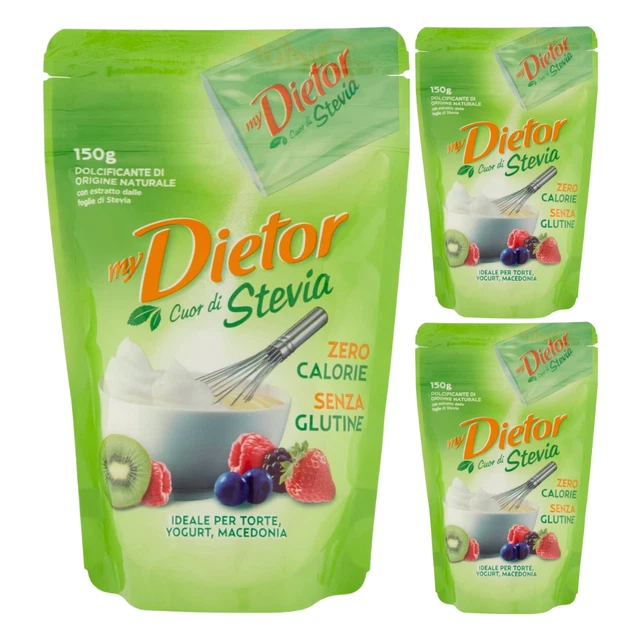 Dietor Cuor Di Stevia Dolcificante Zero Calorie 3 Buste Da 150 Grammi