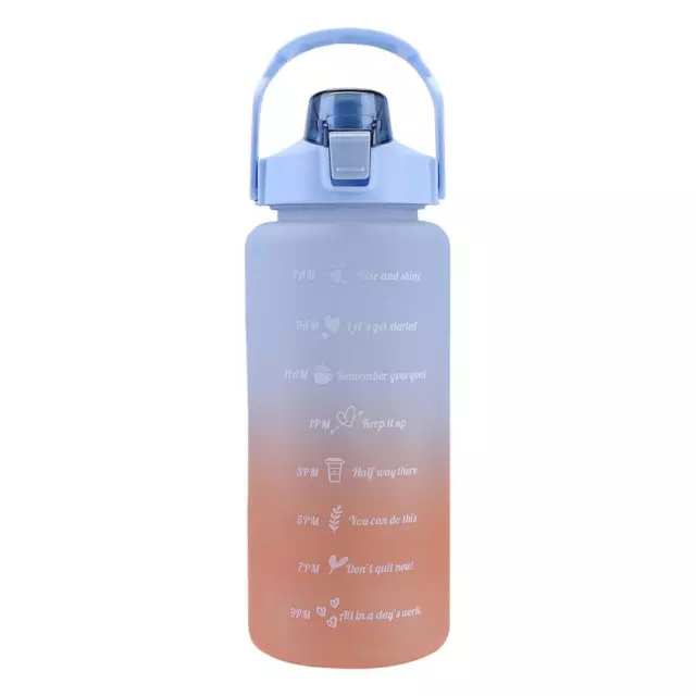 2000ml Water Bottle with Time Marker for Outdoor Sports Drink Cup (Blue)