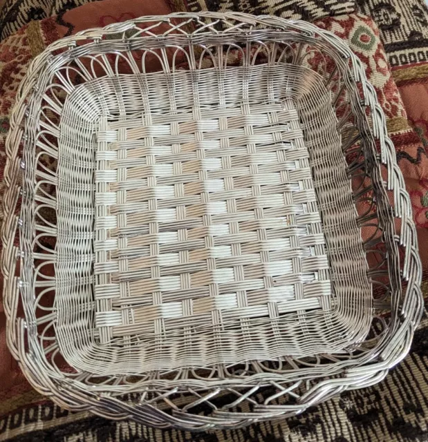 VTG Woven Silver Plate Over Brass Square Basket