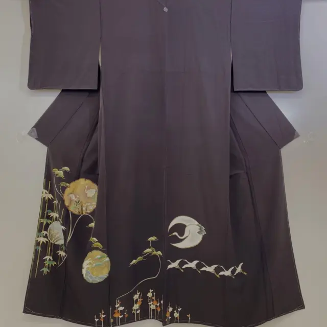 JAPANESE KIMONO IROTOMESODE PURE SILK VINTAGE ANTIQUE 154cm 5' 1" 4242