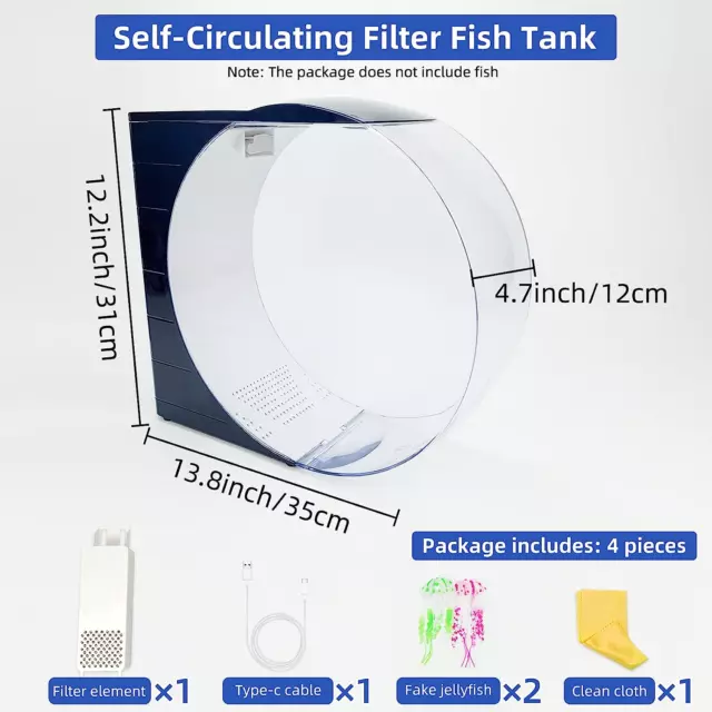 2.6 Gallon Betta Aquarium Kit Fish Jellyfish Tank with Water Pump and Filter LED 3
