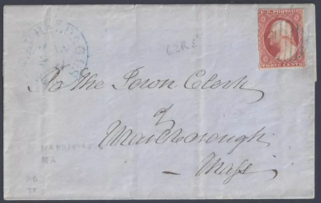 Us 1850 Narraguagus Maine Dpo Discontinued Post Office In Blue Tying 11 On Folde