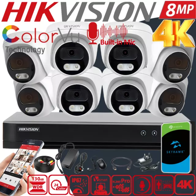 HIKVISION 4K CCTV Security Camera Audio SYSTEM 8MP DVR 4CH 8CH ColorVu OUTDOOR