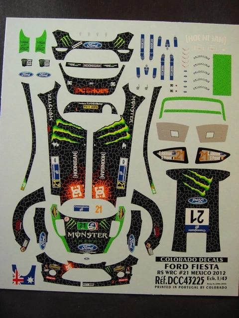 Planche De Décalcomanies 1/18 Colorado Ford Fiesta RS WRC #43 Ken Block Mexique 2013