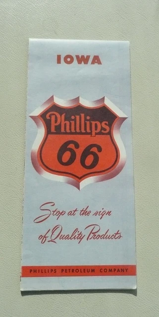 1952 Iowa road  map Phillips 66 oil gas U.S. map on back