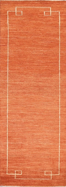 "Alfombra de corredor contemporánea Orange Gabbeh 10 ft de lana hecha a mano 2' 7"" x 9' 10"