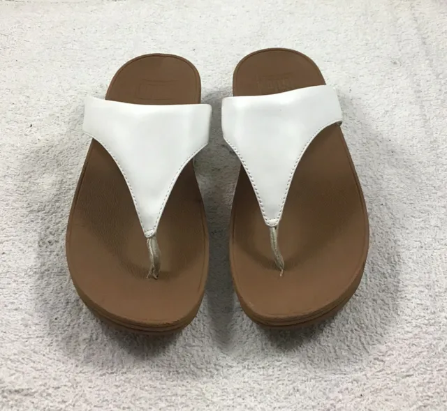 FitFlop Women’s Lulu Leather Toe Thongs Flip Flops Sandals Size 8 White 188-024