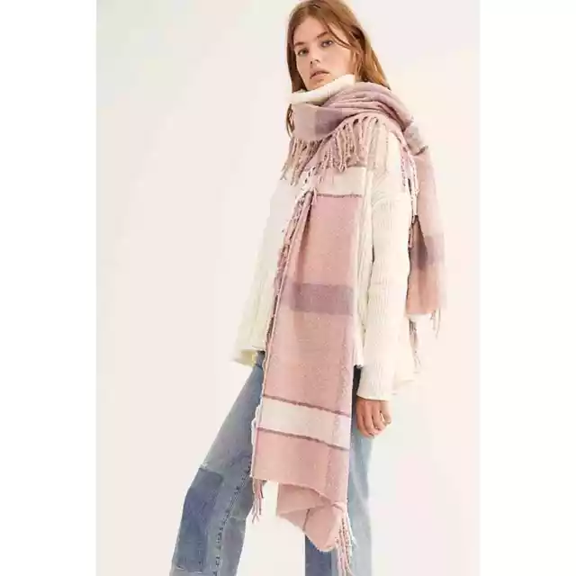 Free People Valley Plaid Fringe Scarf Pink