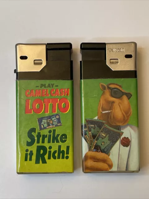 2 X Vintage Joe Camel Cash Lotto Strike It Rich Butane Cigarette Lighter 1993