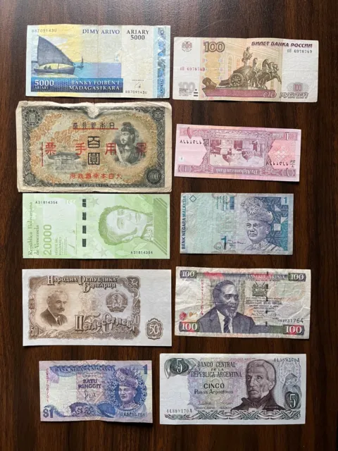 Junk Drawer Lot of 10 Circulated Foreign Banknotes World Paper Money Collections