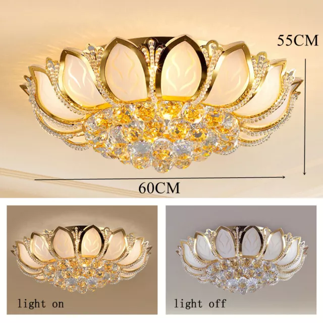 40W Modern Gold Lotus Crystal Chandelier Pure Copper Motor Flush Mount Indoor