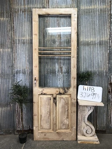Antique French Single Door (32.5x97.75) 4 Pane Glass European Door H118