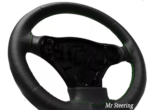 Fits Mini Cooper R50 Black Leather Steering Wheel Cover Green Stitching 01-06