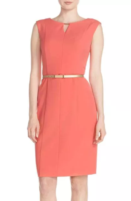 ELLEN TRACY NWT PORCELAIN Elegant Sexy Easy Fit Belted Sheath Dress size 4