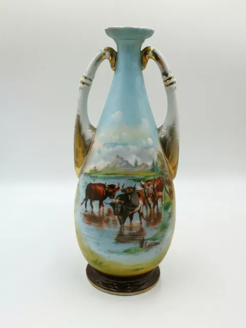 VICTORIA AUSTRIA VASE HENKELVASE BÜFFEL AN DER WASSERSTELLE 36cm