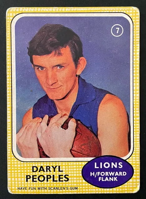 1970 Scanlens VFL Daryl Peoples Fitzroy Football Club Card #07 Excellent