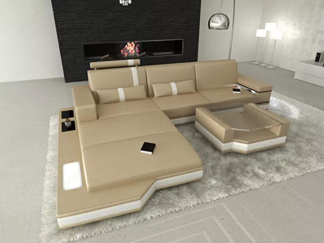 Couch Garnitur Sofa MESSANA L Form mit LED Beleuchtung Design Ledersofa Ecksofa