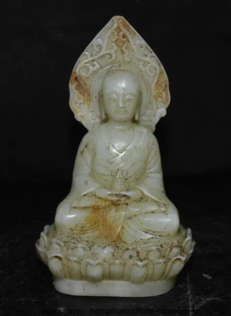 6.8 " China Natural White Jade Carved Ksitigarbha Boddhisattva Buddha Statue