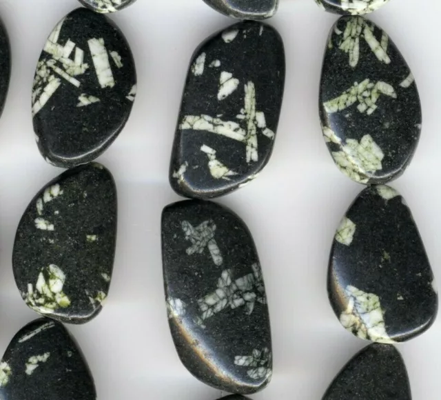 CHINESE WRITING STONE Focal Beads - chose Ovals. Rectangles, Twists 16" strand
