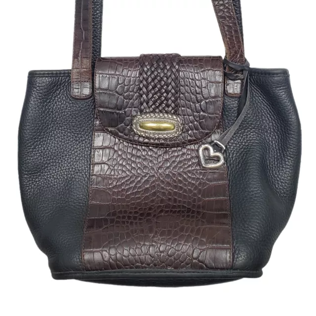 Vintage Brighton Bag Croc Embossed Brown Black Bucket Shoulder Purse 90s 11"×8"