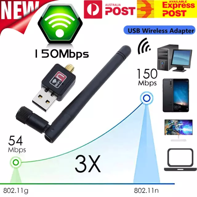 USB WiFi Adapter Wireless Network Card 150Mbps PC with Antenna Internet  Dongle