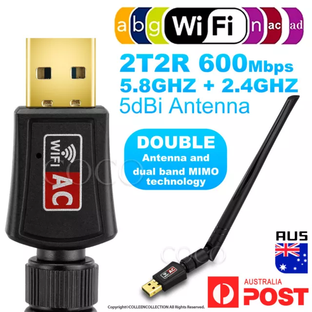 5dBi Antenna 802.11ac AC600 USB WiFi Wireless Adapter Dongle WPS 5GHz Dual Band