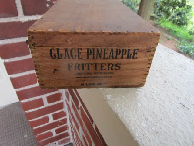 Vintage Wooden Crate Wood Box Dovetailed Glace Pineapple Fritters Fruit Lid
