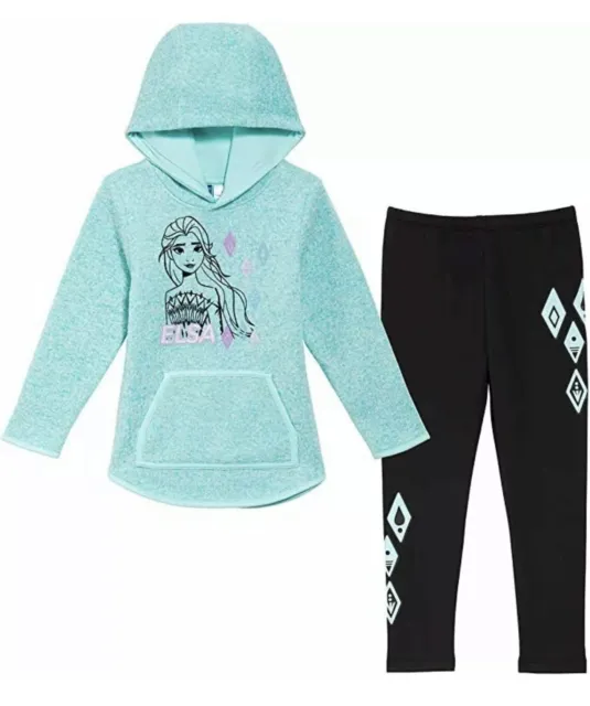 Disney Parks Frozen Girls Sweater Fleece Hoodie Jacket with Leggings Set 4T Elsa