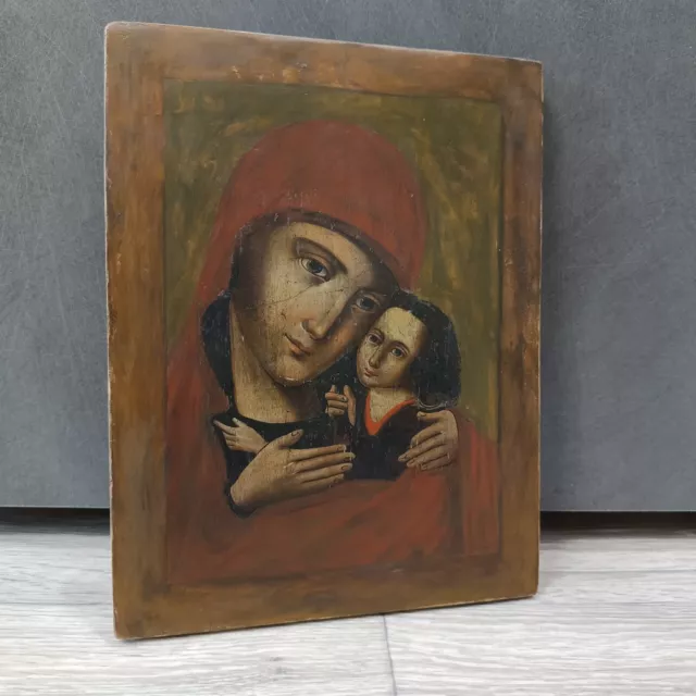 Antique Ukraine 19th century Hand Painted Wood Orthodox Icon of Mothers of God.