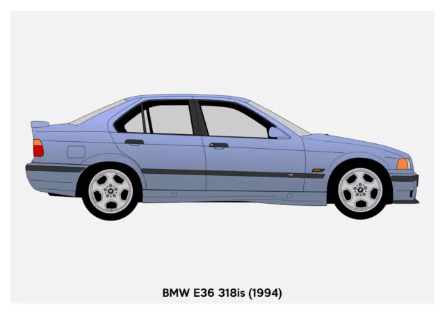 POSTER - BMW E36 3-SERIES Blue - (A4 A3 A2 sizes) Art Print Car RENDER