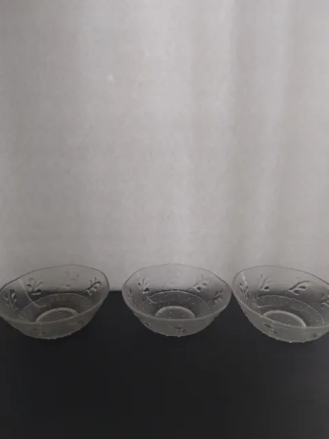 Set of 3 Clear frosted Glass 6" Nut Candy dish flower