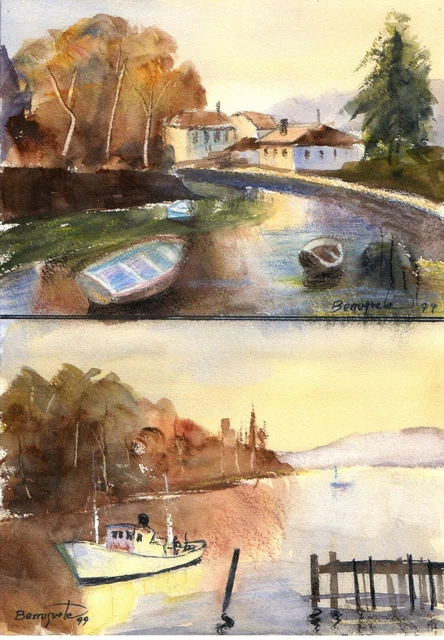 Pintura arte original acuarela de Berruguete doble apunte