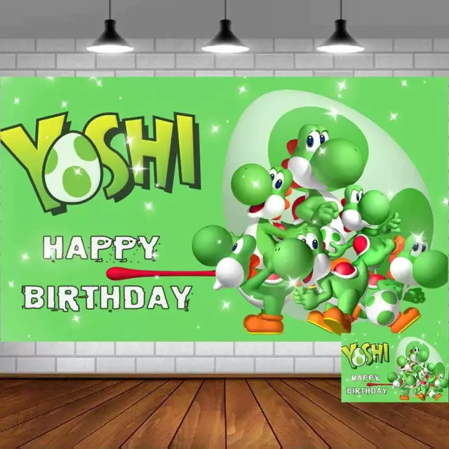 Yoshi Feliz Cumpleaños Banner Foto Dibujos Animados Vinilo Fiesta Decoración 5x3 ft