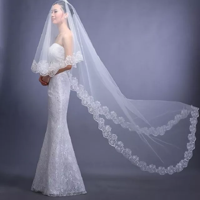 3 M White Ivory Cathedral Length Lace Edge Bride Wedding Bridal Long Veil + Comb